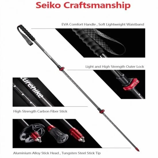 Naturehike ST10 Ultra Light Carbon Fiber Lock Trekking Pole - Fiery Red (54-120CM)